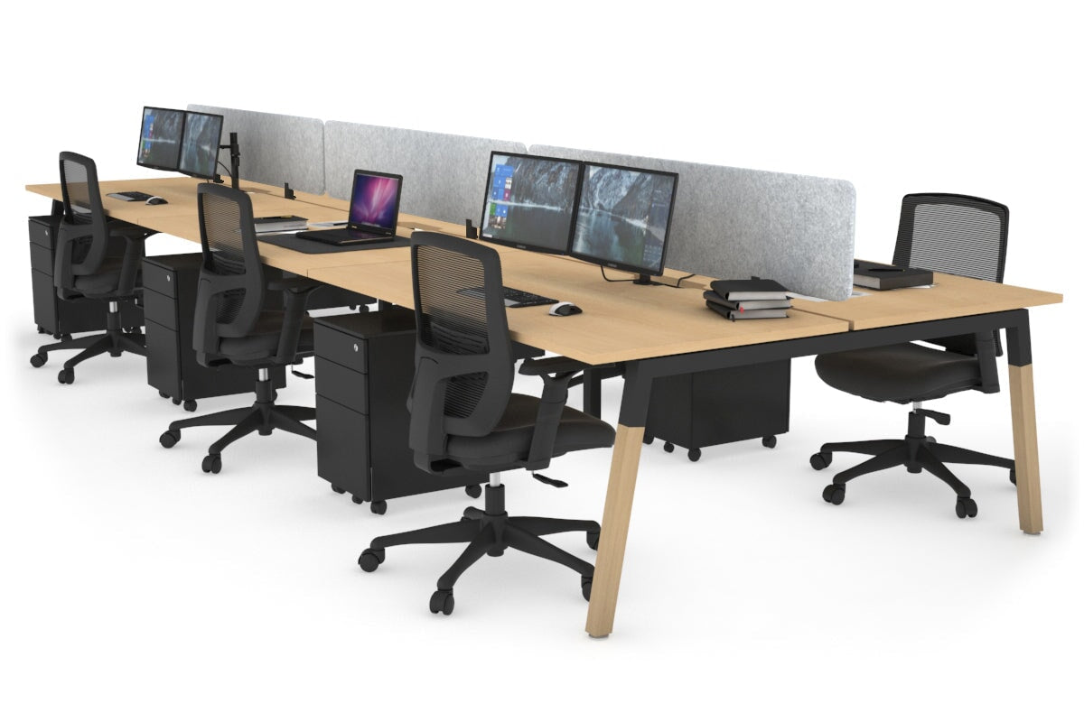 6-Person Office Workstation with Quadro A Legs & Wood Cross Beam - 1200L x 800W Cable Management Desk for Collaborative Workspaces