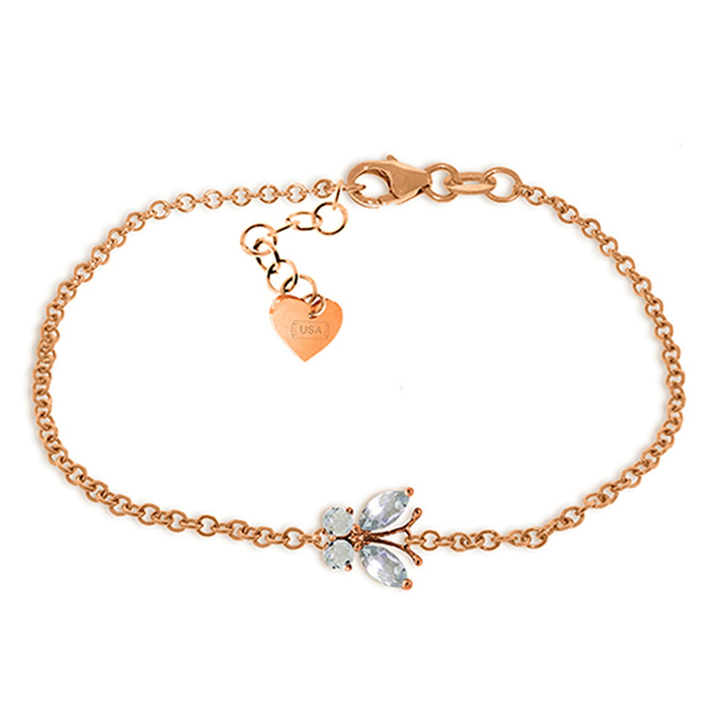 14K Solid Rose Gold Butterfly Bracelet with 0.6 Carat Aquamarine Gemstone - Elegant Jewelry Gift for Women, Perfect for Anniversaries, Birthdays & Special Occasions