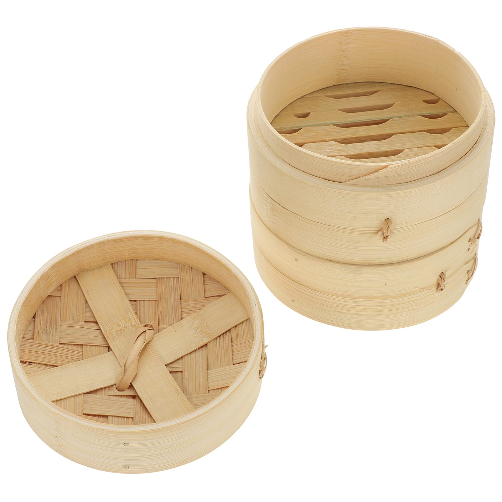 Hemoton Bamboo Steamer Basket Set - 3-Piece Traditional Chinese Dim Sum Dumpling Steamer for Buns, Vegetables & Eggs - Handmade Wooden Cooking Pot for Asian Food, Perfect for Home Kitchen & Restaurant Use