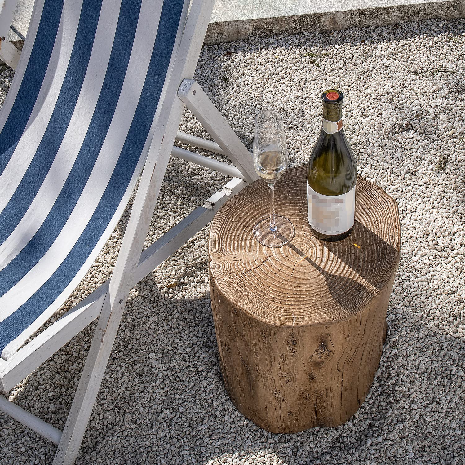 Set of 2 Light Oak Faux Wood Outdoor End Tables - Hand-Painted Wood Stump Stools, Ottomans & Plant Stands for Deck, Garden & Patio Furniture | Perfect for Outdoor Entertaining & Relaxation