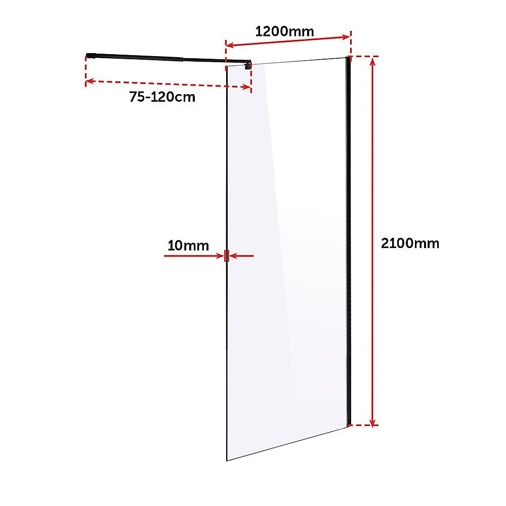 Frameless 10mm Tempered Safety Glass Shower Screen - 1200mm x 2100mm - Modern Bathroom Upgrade for Walk-in Showers & Wet Rooms