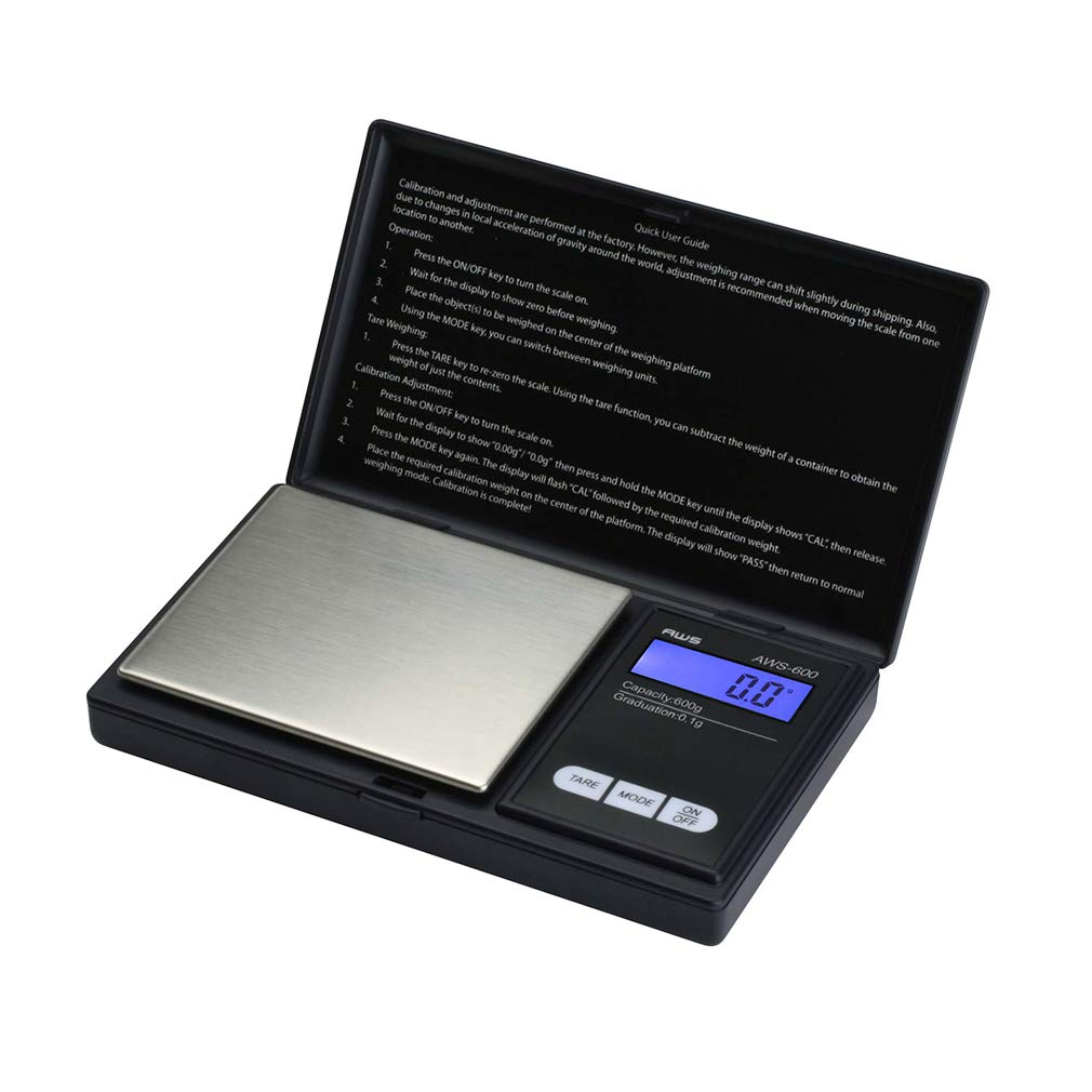 AWS-600 Digital Pocket Scale - 600g x 0.1g Precision, Backlit LCD, Portable Gram Scale for Jewelry, Food, Medicine & Kitchen | Perfect for Travel, Cooking, Baking & Lab Measurements (Black)
