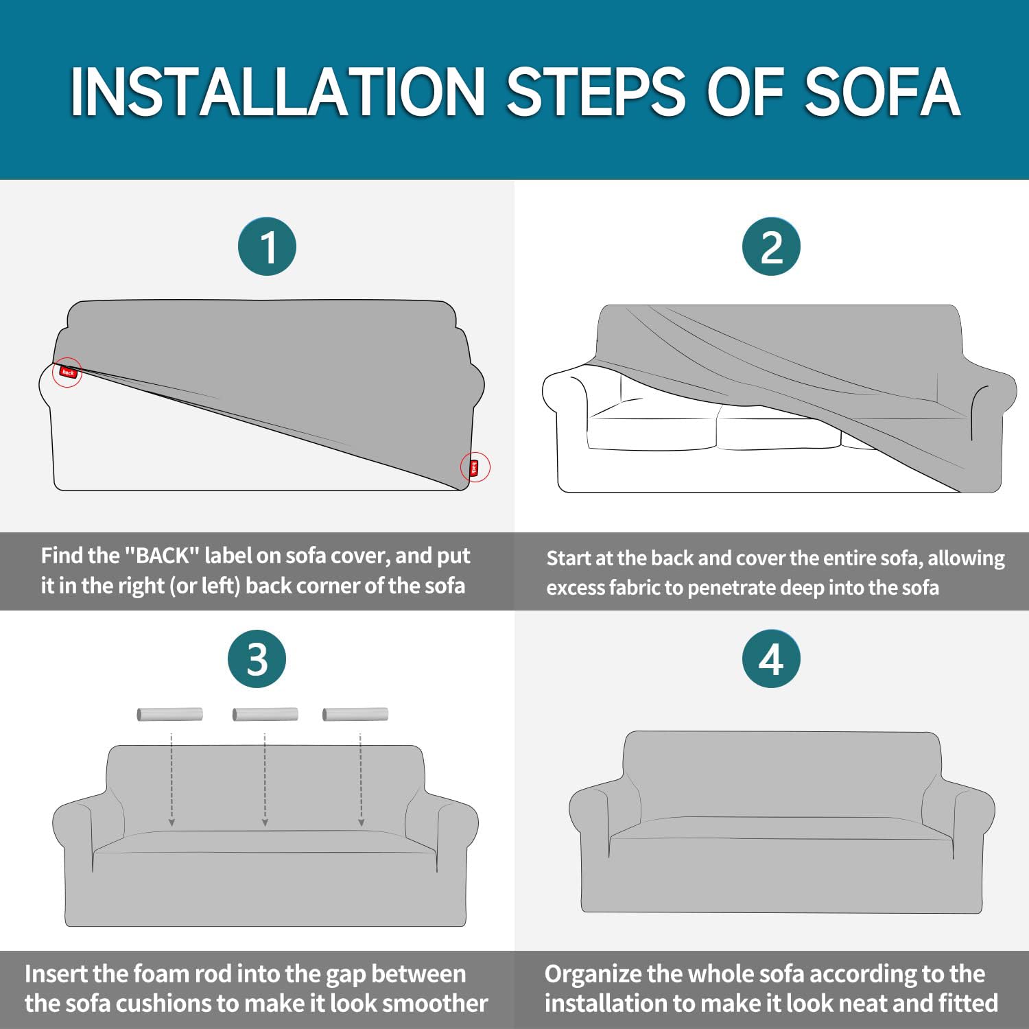 YSTELLAA High Stretch Sofa Cover for 4-Seater Couches - Non-Slip Elastic Sofa Slipcover with Armrests - Universal Durable Couch Protector for Pets (Light Blue) - Perfect for Living Room, Family Room & Pet-Friendly Homes