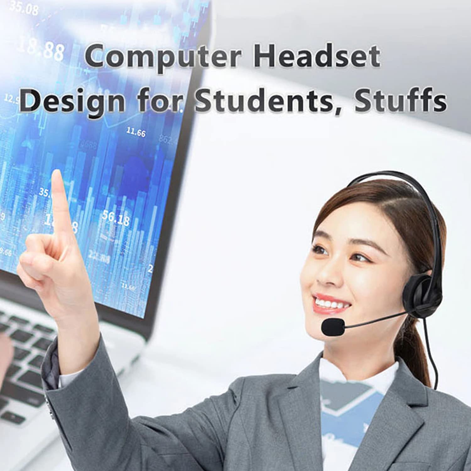 SMAZINSTAR USB Headset with Microphone for PC & Laptop - Noise Cancelling Computer Headphones for Office, Call Center, Gaming & Online Classes (2 Pack) - Adjustable Comfort Fit for Adults & Teens