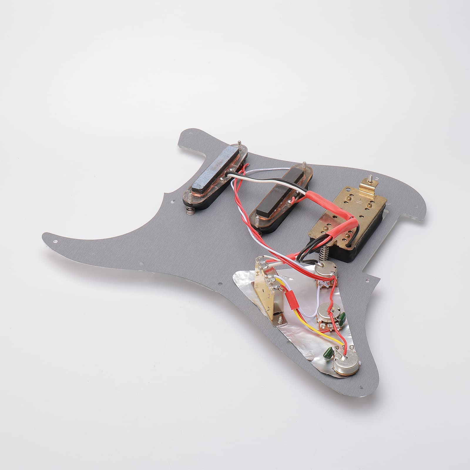 11 Hole Loaded Guitar Pickguard SSH with Black Humbucker Pickup - Prewired Scratch Plate Set for Fender Stratocaster (1 Ply Mirror Silver) - Includes Guitar Strings & Installation Tools - Perfect for Electric Guitar Upgrades & DIY Repairs