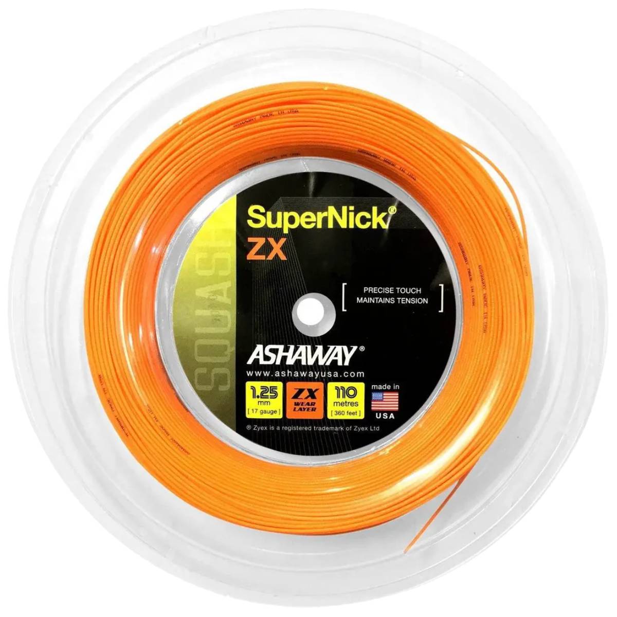 Ashaway SuperNick ZX 17 Squash String Reel (Orange) - High-Performance Synthetic Gut String for Squash Rackets - Perfect for Competitive Play & Training Sessions