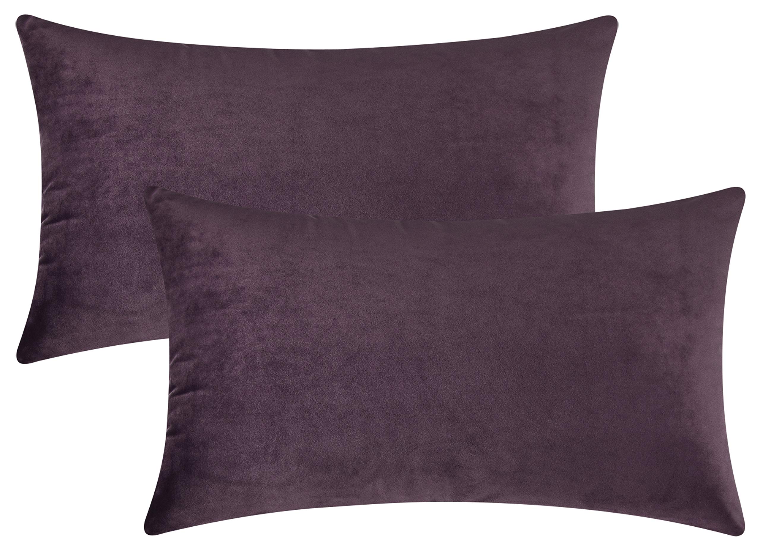 Mixhug Cozy Velvet Rectangle Decorative Throw Pillow Covers Set of 2 - 12x20 Inches Deep Plum for Sofa, Couch & Bed - Perfect for Living Room, Bedroom & Home Decor