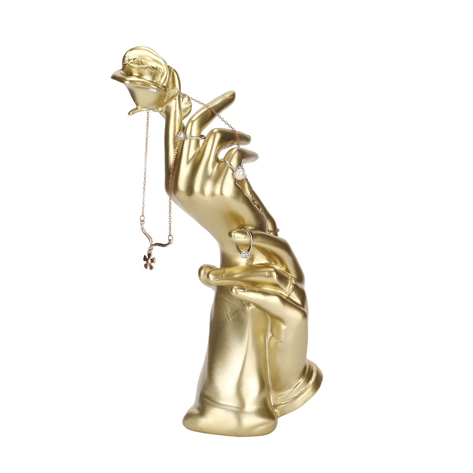 Elegant Hand Held Rose Sculpture - Resin Rose Shaped Ornament for Home & Office Decor, Unique Two-Handed Rose Statue for Jewelry Display (Rings & Necklaces) - Perfect for Living Room, Bedroom, Workspace, and Gift Giving