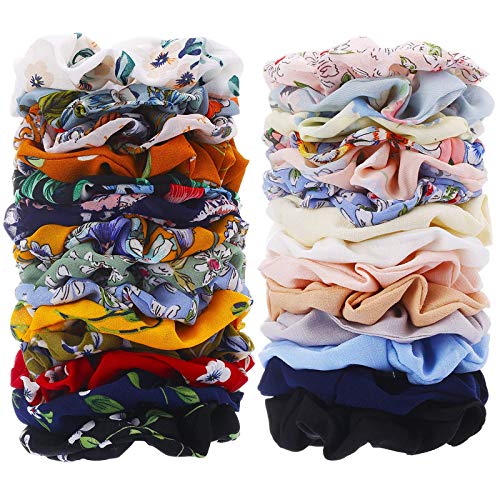 Elegant Chiffon Scrunchies Hair Ties - Soft Hair Elastics & Headbands for Women (28 Colors) - Perfect for Work, Gym, Party & Everyday Use