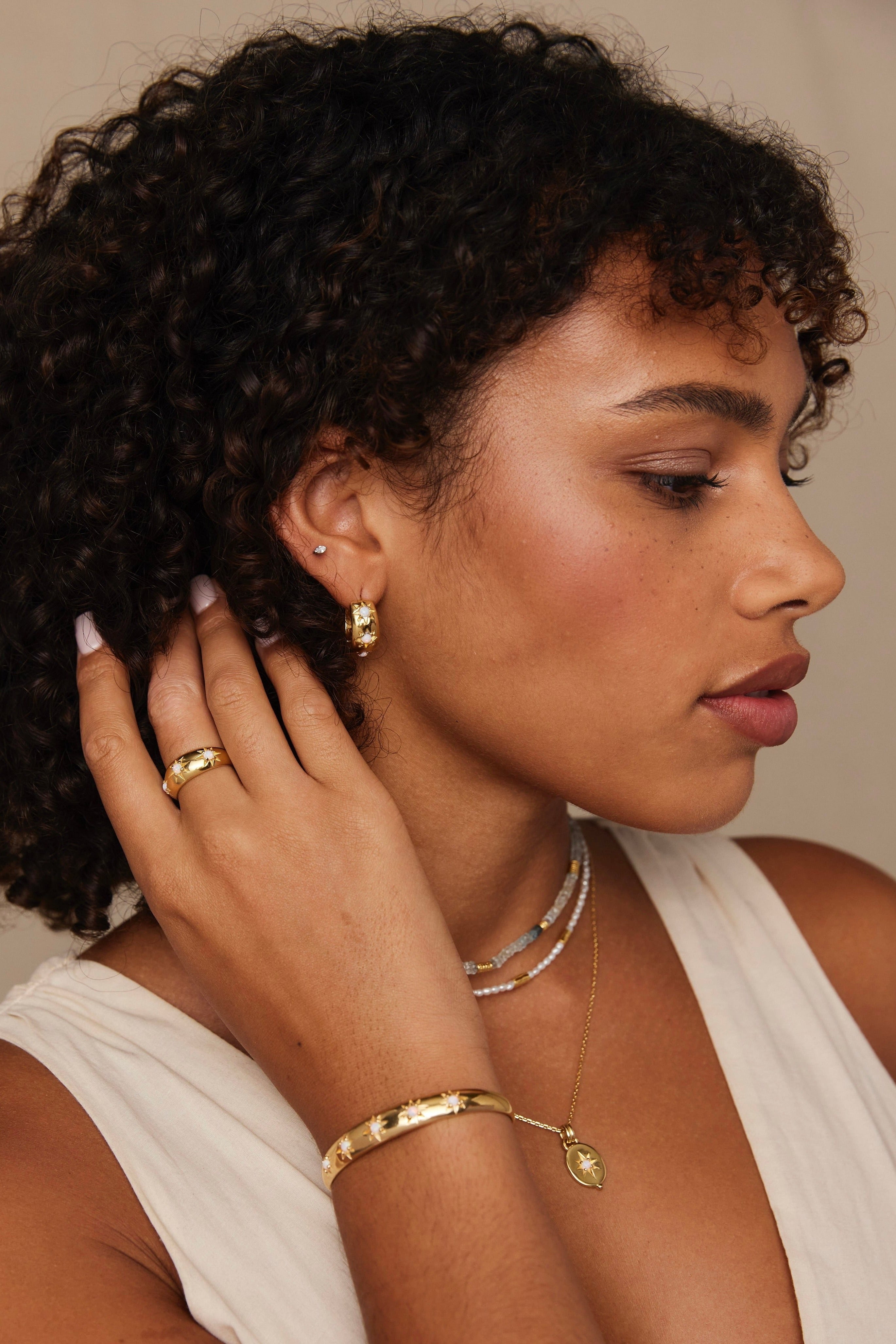 Alina Opal Gold Hoop Earrings for Women - 14K Gold Plated Opal Stud Earrings | Perfect for Weddings, Parties & Everyday Wear