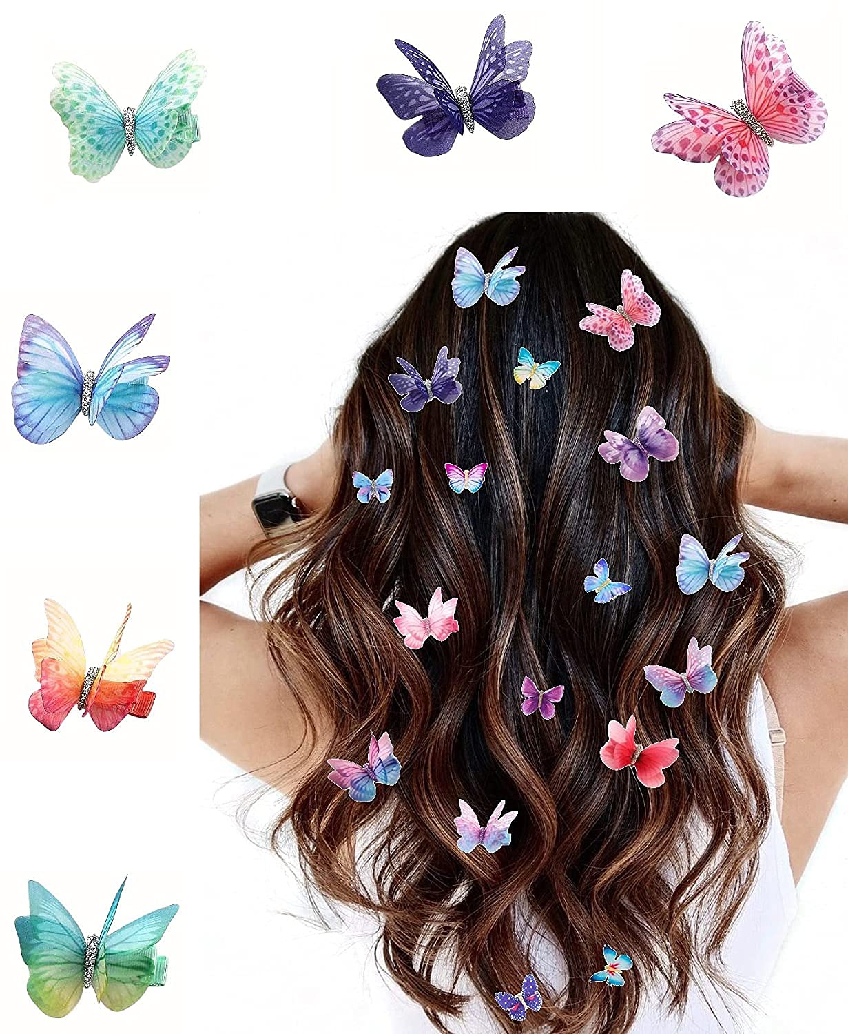 WHISKET Small Acrylic Hair Claw Clips for Women & Girls - Marble Design Non-Slip Grip Hair Clips, Plastic Hair Jaw Clamps (Butterfly Style, 6-Pack) - Perfect for School, Work, Parties & Everyday Hairstyles