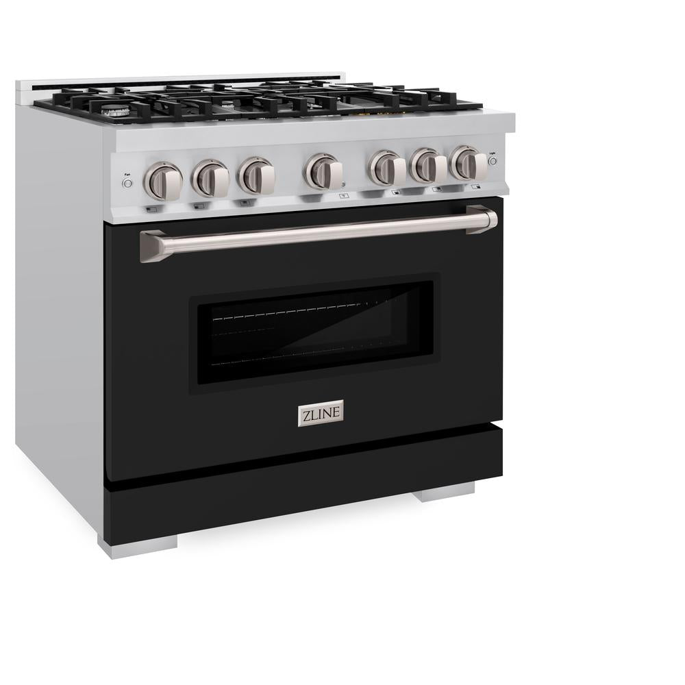 ZLINE 36 Inch 5.2 Cu. Ft. Stainless Steel Dual Fuel Range - 6 Burner Gas Cooktop & Electric Convection Oven with Black Matte Door (CDR BLM 36) - Perfect for Modern Kitchens, Home Chefs & Restaurant-Style Cooking