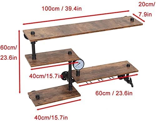 Industrial Pipe Shelves Wine Rack - 39in Wall Mounted Metal Hanging Shelf with 4 Stem Glass Holder, Rustic Floating Pipe Shelf for Living Room, Kitchen, Bar Decor - Perfect for Wine Storage, Glass Display & Home Organization