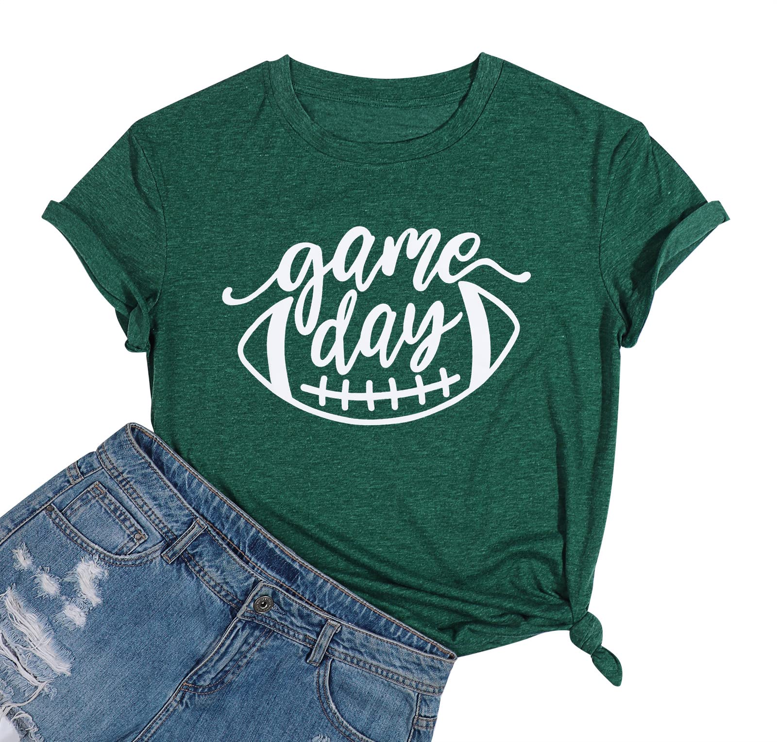 Women's Cute Football Graphic Tee - Funny Game Day T-Shirt for Women - Casual Short Sleeve Football Shirt - Perfect for Sunday NFL Games, Tailgating & Football Parties