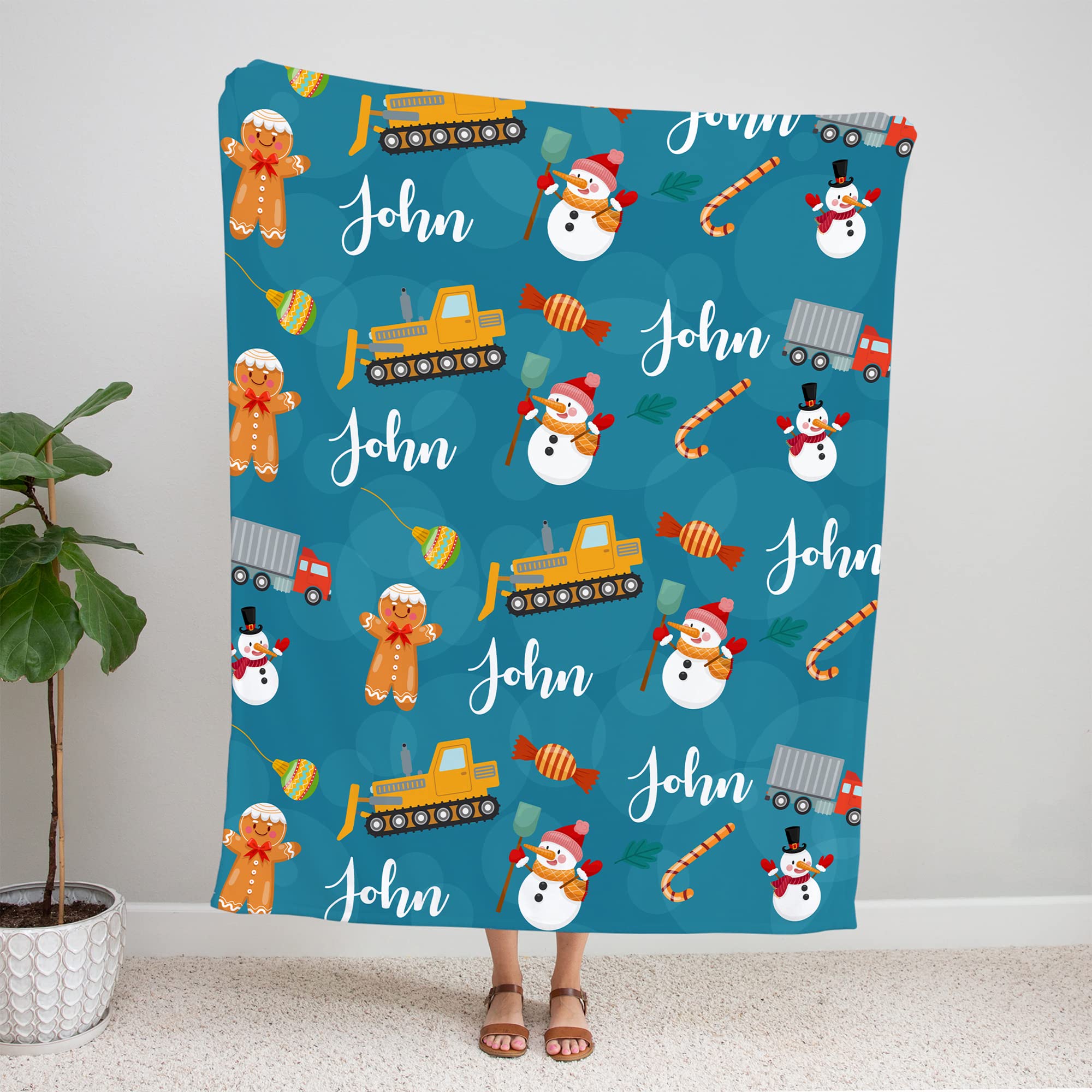 Personalized Baby Blanket with Name - Custom Fleece Blanket for Boys & Kids - Construction Truck Design - Christmas Gift for Babies & Toddlers - Cozy & Soft for Nursery, Bedtime & Playtime