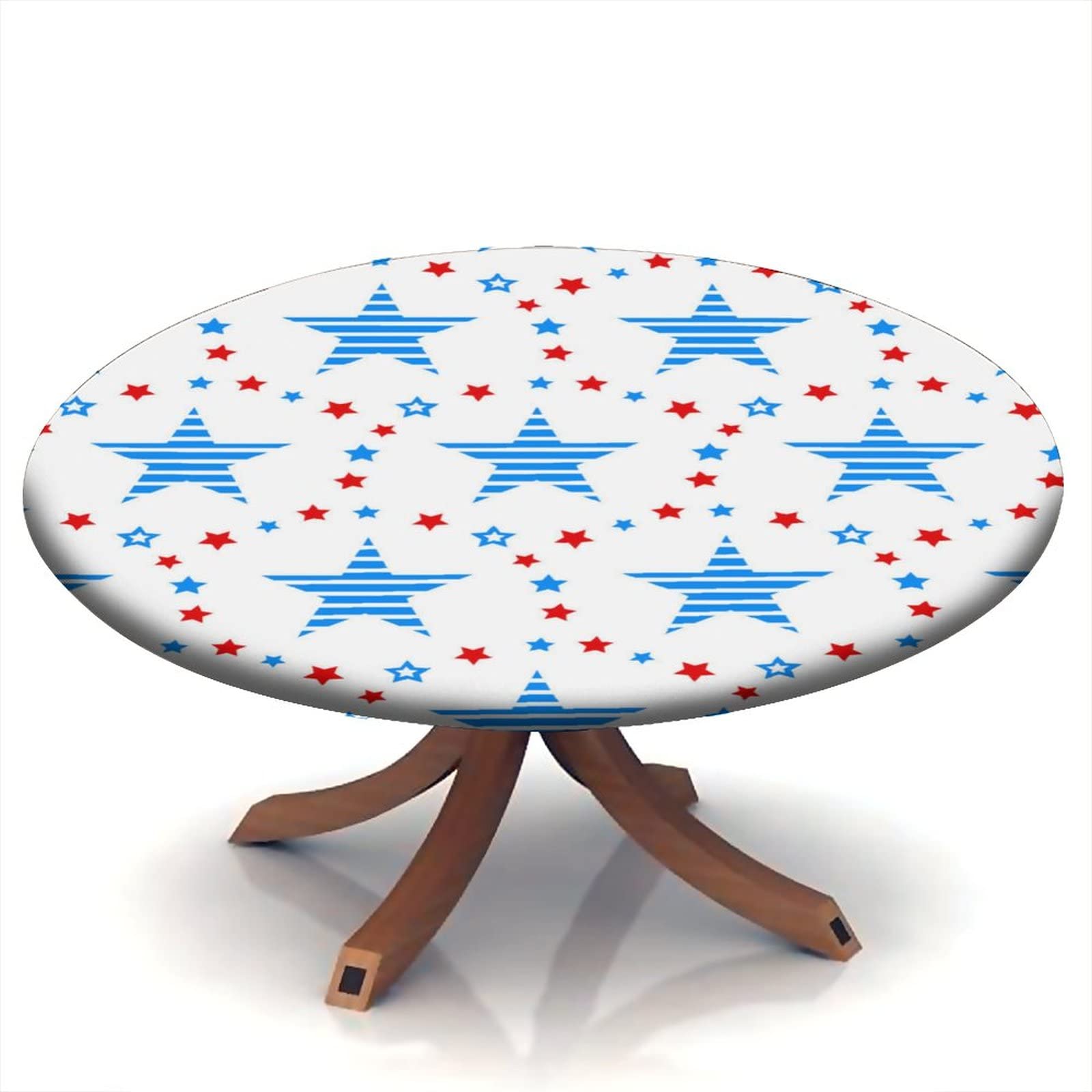 4th of July Round Fitted Tablecloth - Patriotic American Flag Design Spill-Proof Table Cover for 24