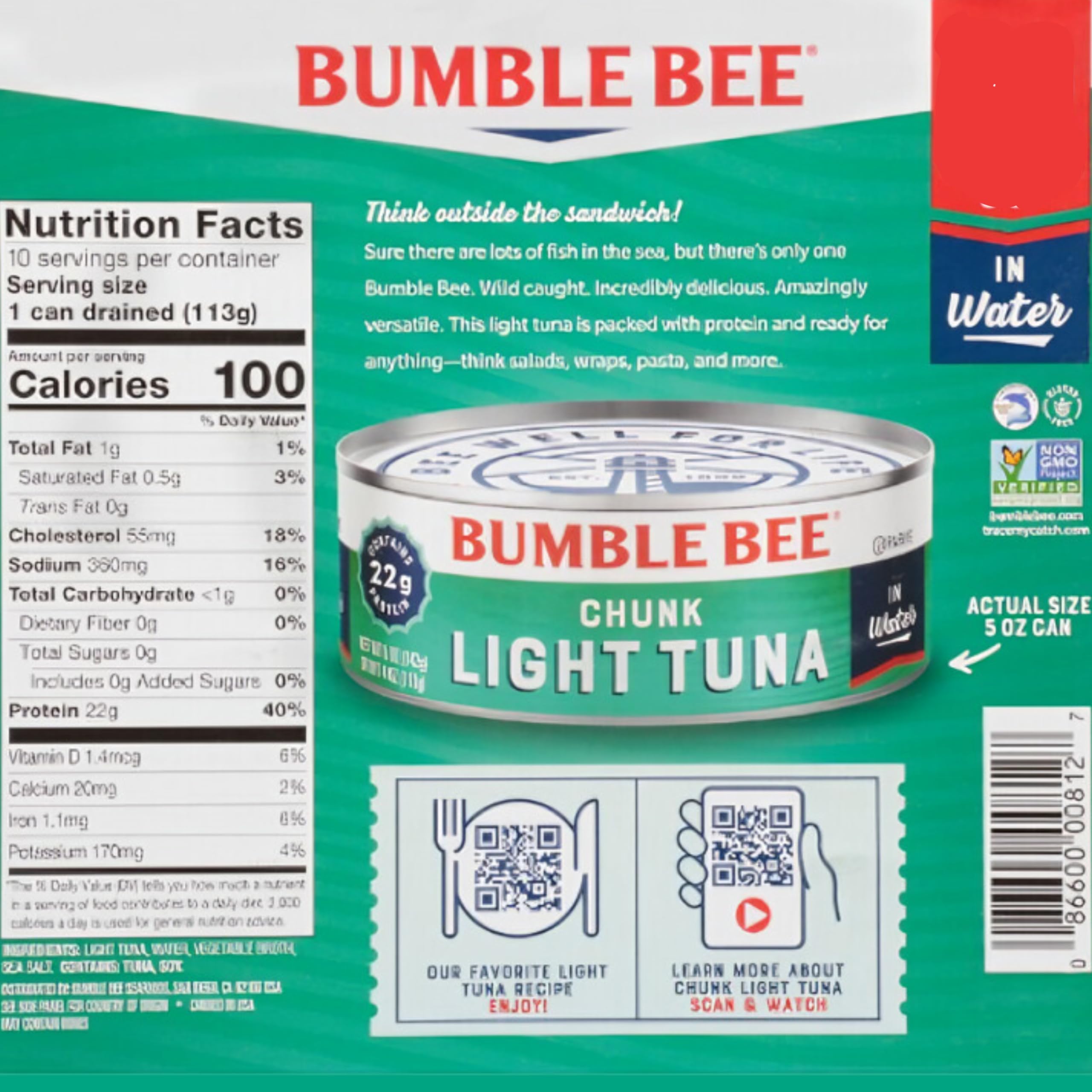 DRINKOLIN Chunk Light Canned Tuna in Water, 5 oz (12-Pack) - High Protein Tuna (22g per Serving) | Non-GMO, Gluten Free, Kosher Certified | Perfect for Tuna Salad, Sandwiches, Pasta & Healthy Meals | Quick Protein Source for Lunch, Camping & Emergency Food Storage