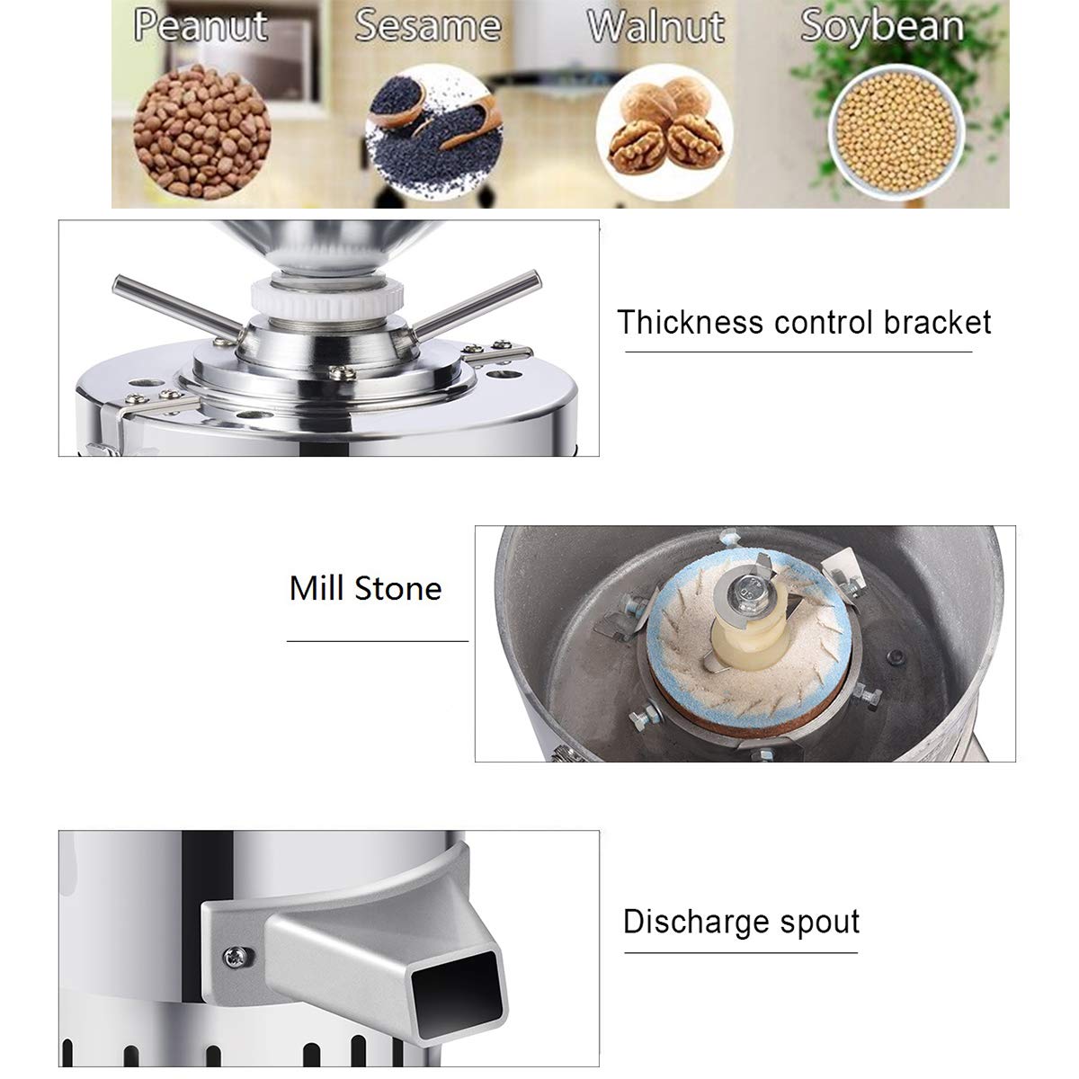 1100W Commercial Peanut Butter Grinder Machine - 15kg/h High Output Electric Nut Butter Maker for Peanuts, Almonds, Sesame - Fast US Shipping (220V) - Perfect for Restaurants, Bakeries & Healthy Snack Businesses