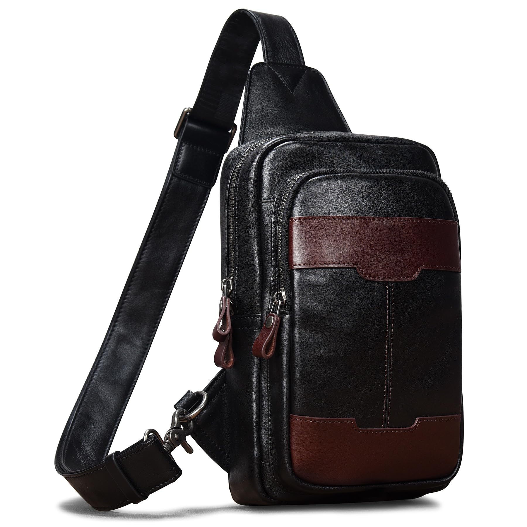 Genuine Leather Crossbody Sling Bag for Men & Women - Adjustable Shoulder Strap, Lightweight Chest Purse for Travel, Hiking & Daily Use