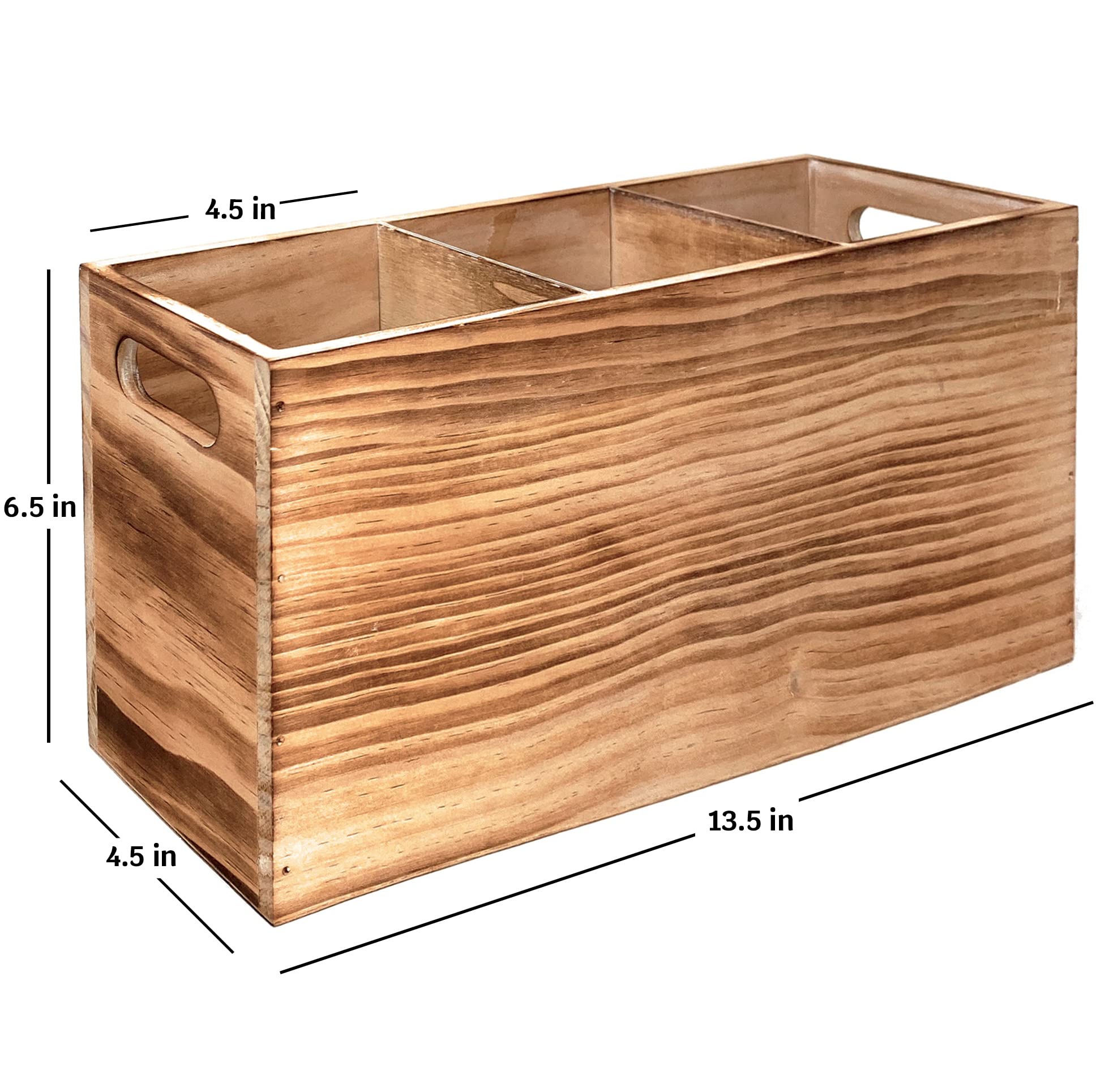 Farmhouse Style Wooden Kitchen Utensil Holder - 3 Compartment Countertop Organizer for Spoons, Spatulas & Cooking Tools - Rustic Kitchen Decor for Counter, Pantry or Dining Table Storage