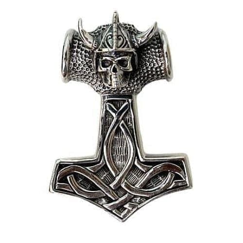 Viking Skull Thor's Hammer Sterling Silver Pendant Necklace - Norse Mythology Jewelry for Men & Women - Perfect for Viking Lovers, Cosplay, and Everyday Wear