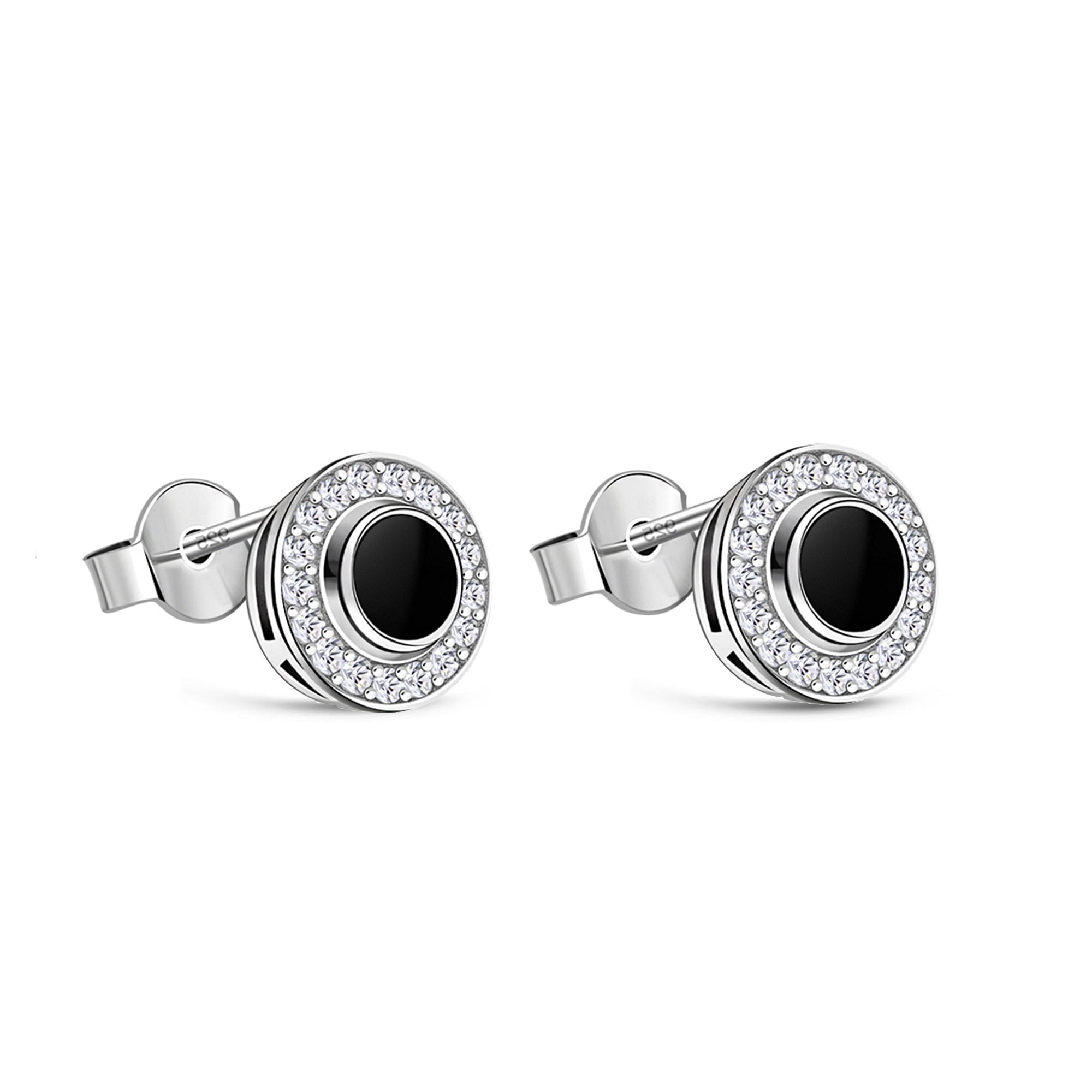 Sterling Silver Whitby Jet Raised CZ Stud Earrings for Women - Elegant Cubic Zirconia Jewelry for Daily Wear, Parties & Gifts