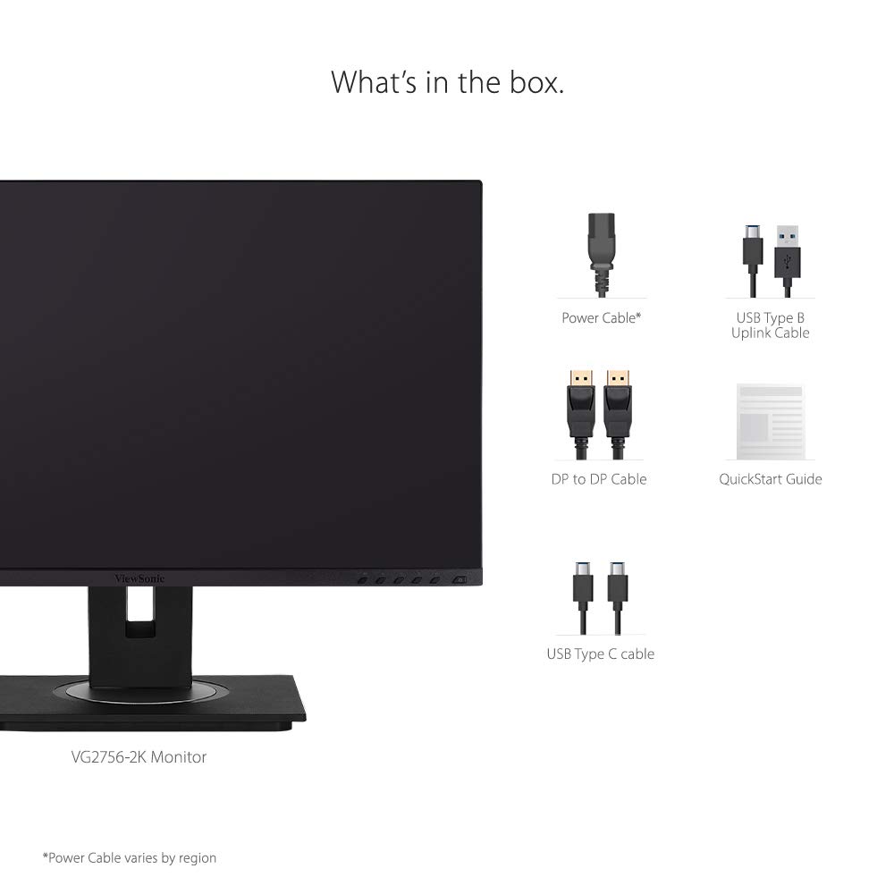 ViewSonic VG2756-2K 27 Inch QHD IPS LED Monitor with HDMI, DisplayPort, USB, RJ45 Ethernet & Built-in Speakers - Ergonomic Tiltable Stand for Home Office, Gaming & Professional Workstations