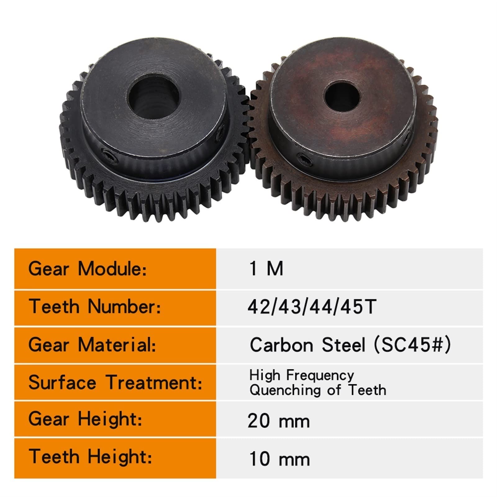 42T 43T 44T 45T 1M Carbon Steel Spur Gear - 6mm 8mm 10mm 12mm 15mm Bore Pinion Gear for RC Cars, Robotics & Industrial Machinery - High Precision Transmission Angle 1 Module Driver Shaft