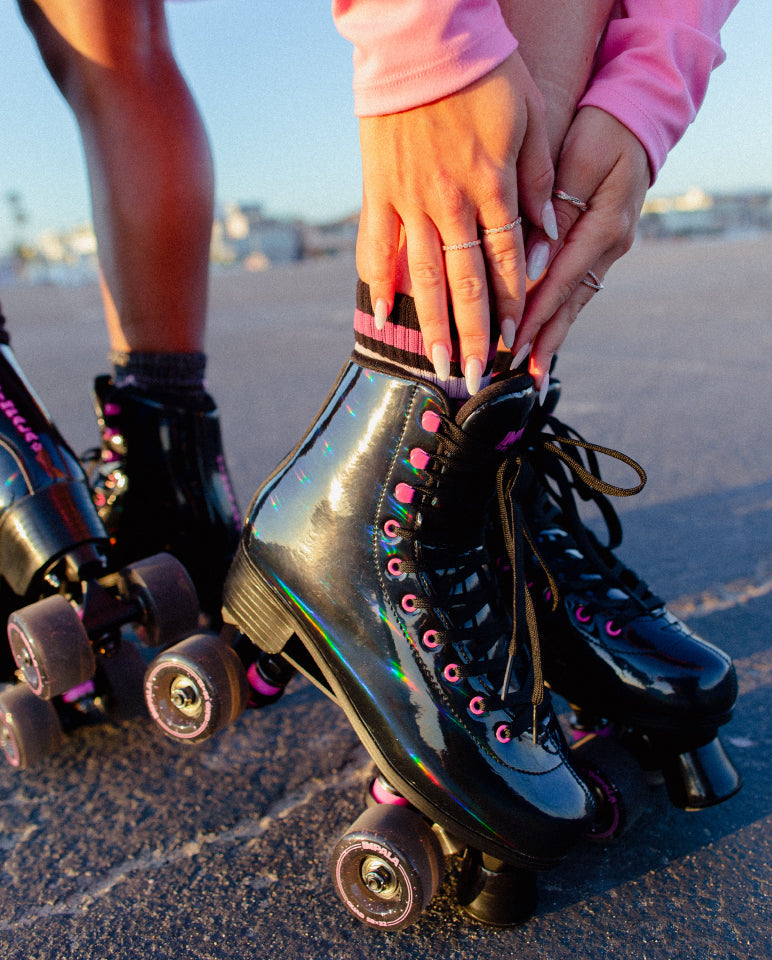 Impala Sidewalk Roller Skates - Black Holographic Outdoor Quad Skates for Women & Men - Perfect for Street Skating, Park Cruising & Fitness Rollerblading