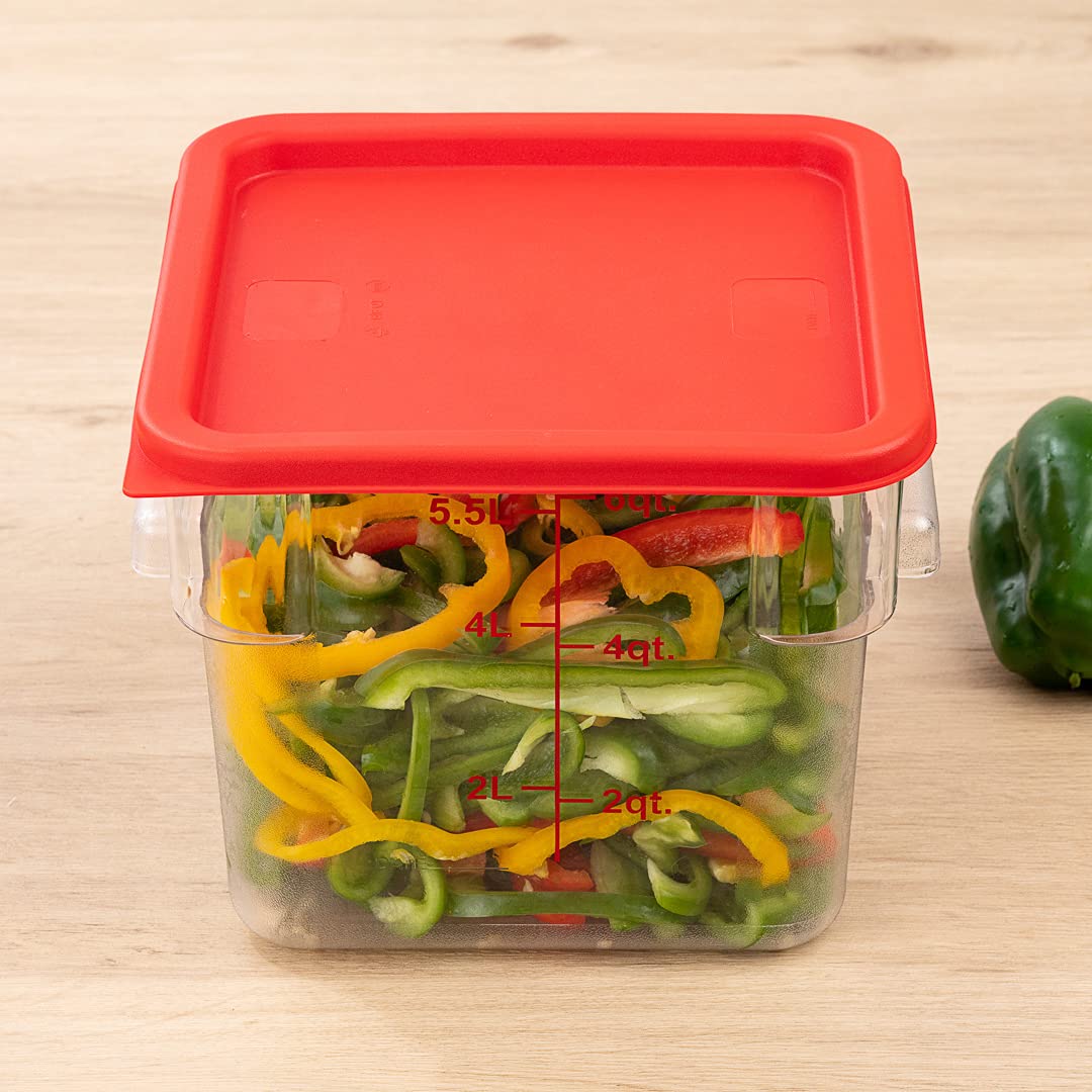 Met Lux 10-Pack Square Food Storage Container Lids - Red Plastic, Dishwasher & Freezer Safe, Date Indicator - Replacement Lids for Marinating & Meal Prep Containers (Containers Sold Separately) - Perfect for Restaurant, Catering & Home Kitchen Organization