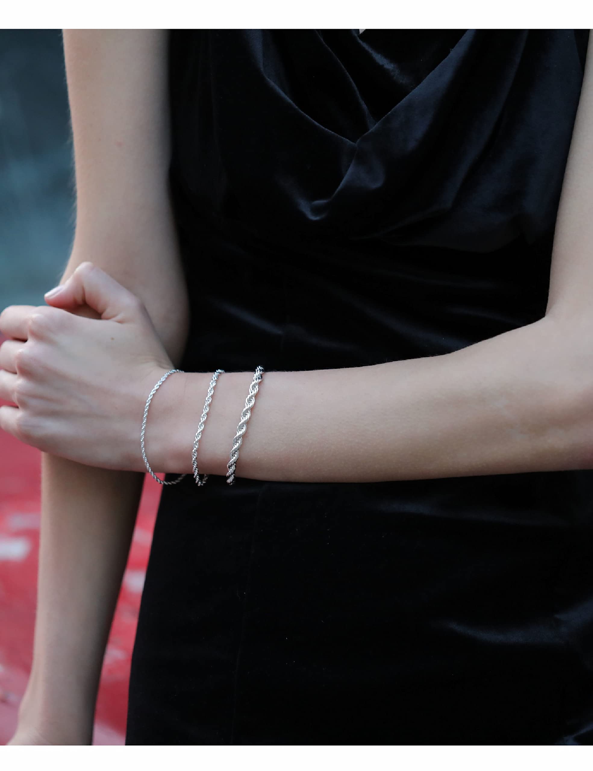 Nometo 925 Sterling Silver Rope Chain Bracelet - 2mm/3mm/5mm Box Chain Bracelet for Men & Women - Adjustable 6.5-9 Inches Gold/Silver Plated Jewelry - Perfect for Gifts, Weddings & Everyday Wear