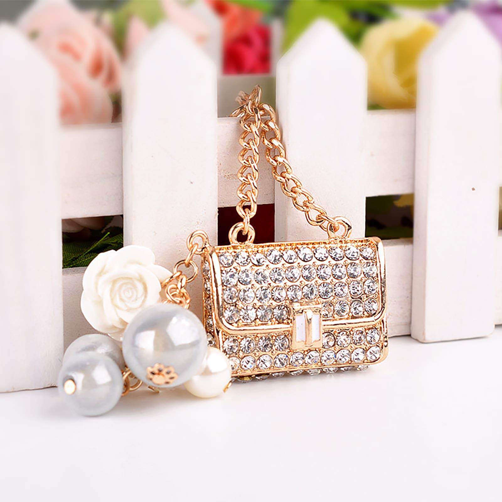 Sparkling Rhinestone Handbag Keychain - Elegant Crystal Pearl Keyring for Women & Girls | Perfect Purse Charm, Car Key Decoration & Gift Idea for Parties, Weddings, Daily Use