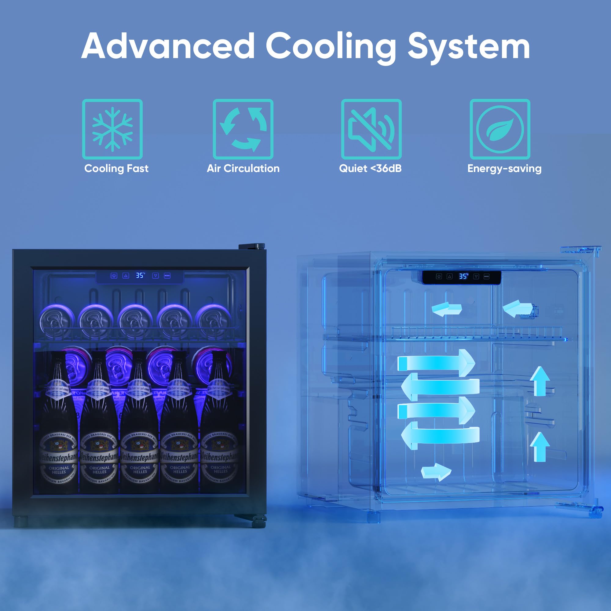 68 Can Mini Fridge - 1.75 Cu Ft Compact Beverage Cooler with Glass Door, Adjustable Shelves & Digital Display | Perfect for Soda, Beer, Wine in Home, Office, Dorm or Bar | Black Freestanding Drink Refrigerator