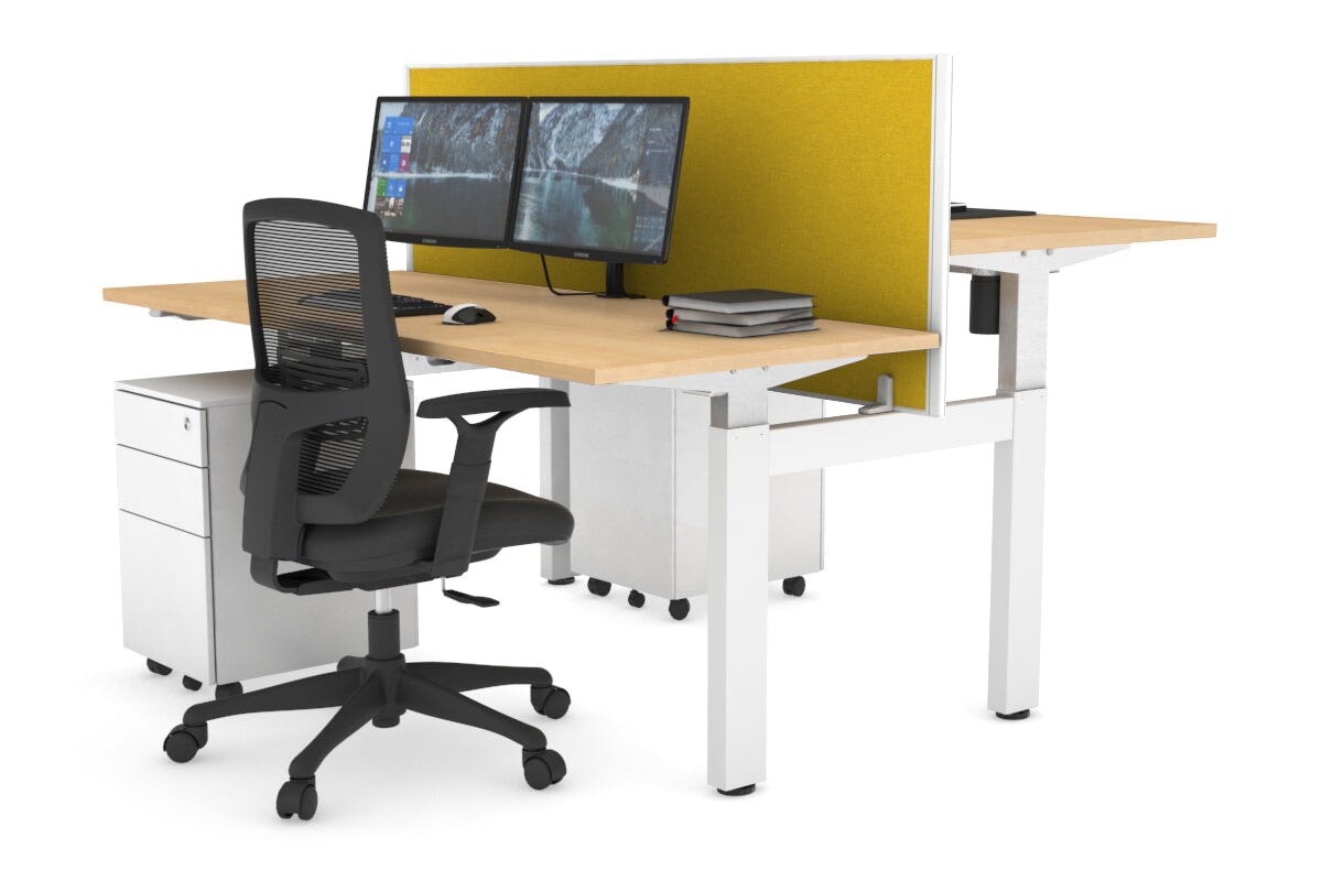Adjustable Height 2-Person H Bench Workstation - White Frame [1600L x 700W] - Perfect for Office, Home Office & Coworking Spaces