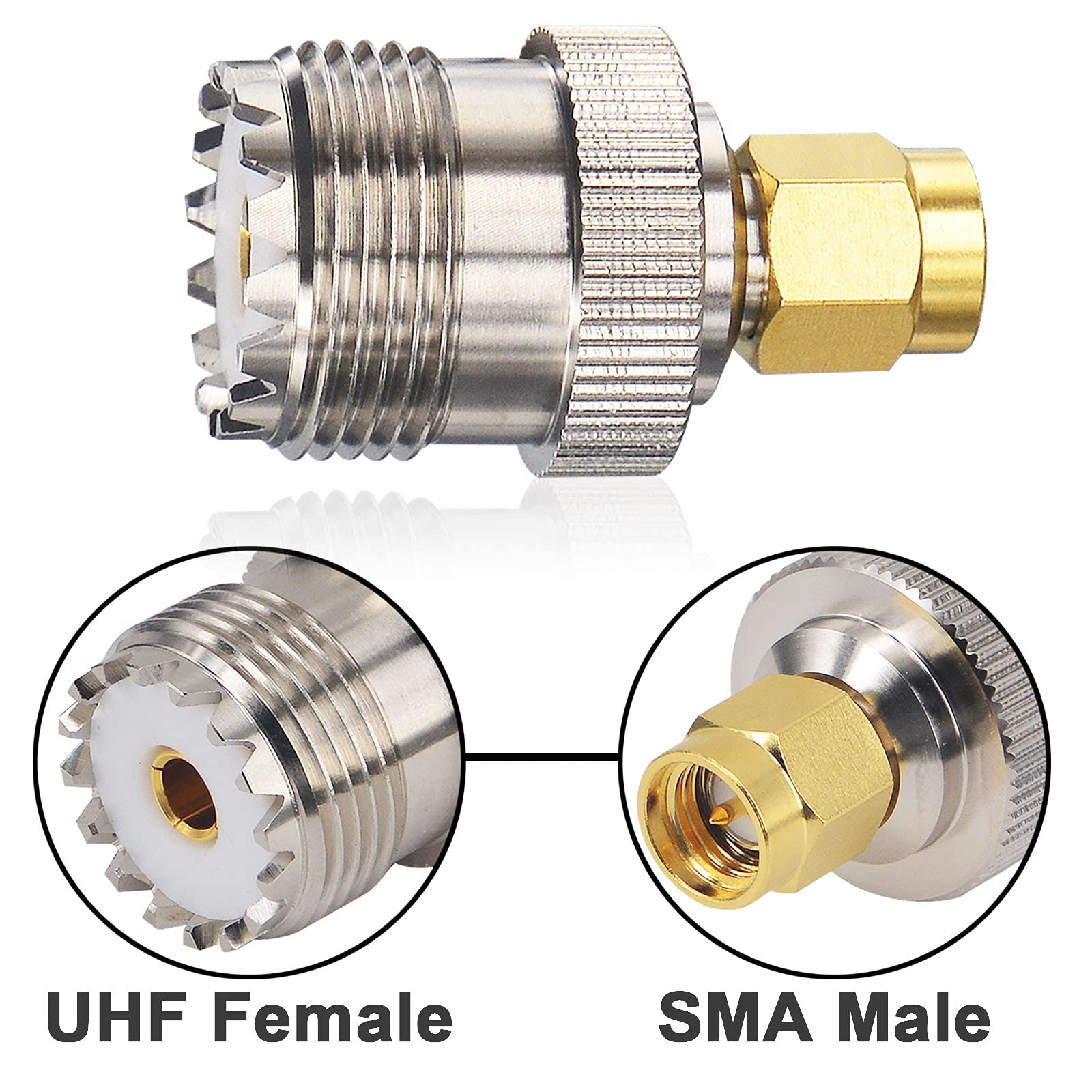 SMA Male to UHF SO239 Female RF Adapter Connector - 2 Pack for CB Radio, Ham Radio Antenna, Walkie Talkie - Perfect for Amateur Radio Setup & Communication Scenarios