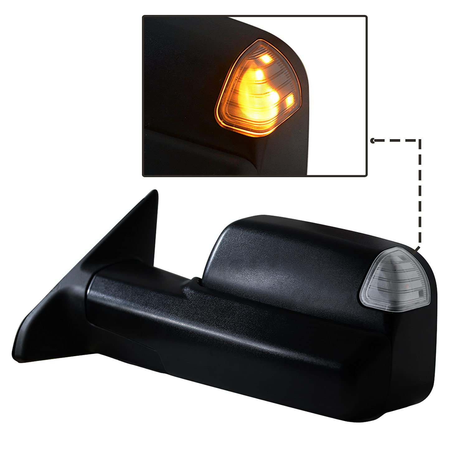 AERDM Power Heated Towing Mirror Black Housing with Temperature Sensor - Compatible with 2009-2015 Ram 1500, 2010-2015 Ram 2500/3500 - Turn Signal & Puddle Lights - Perfect for Winter Towing & Night Driving