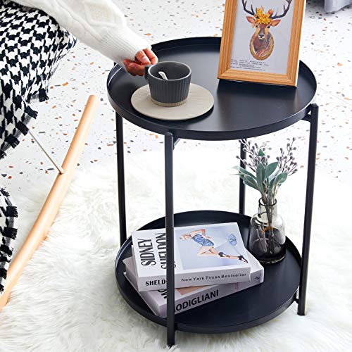 2 Tier Metal End Table - Round Side Table for Living Room & Bedroom, Modern Accent Coffee Table & Nightstand, Small Space-Saving Furniture for Home Decor | Perfect for Holding Drinks, Books & Lamps