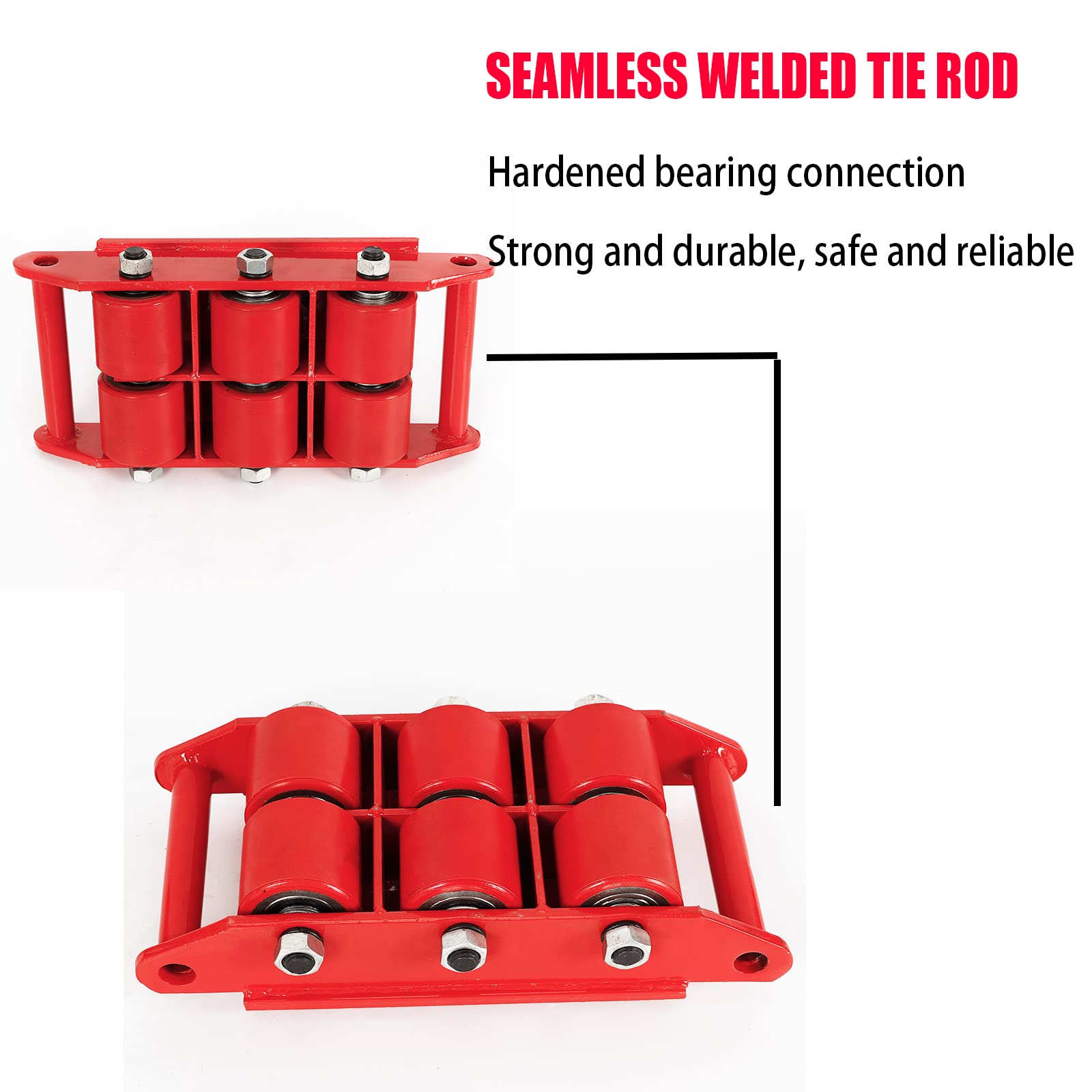 8T Heavy Duty Machine Skates - 17600 lbs Capacity Industrial Moving Equipment with 360° Rotation & 6 PU Rollers | Machinery Mover Dolly for Factory, Warehouse & Workshop Relocation (Red)