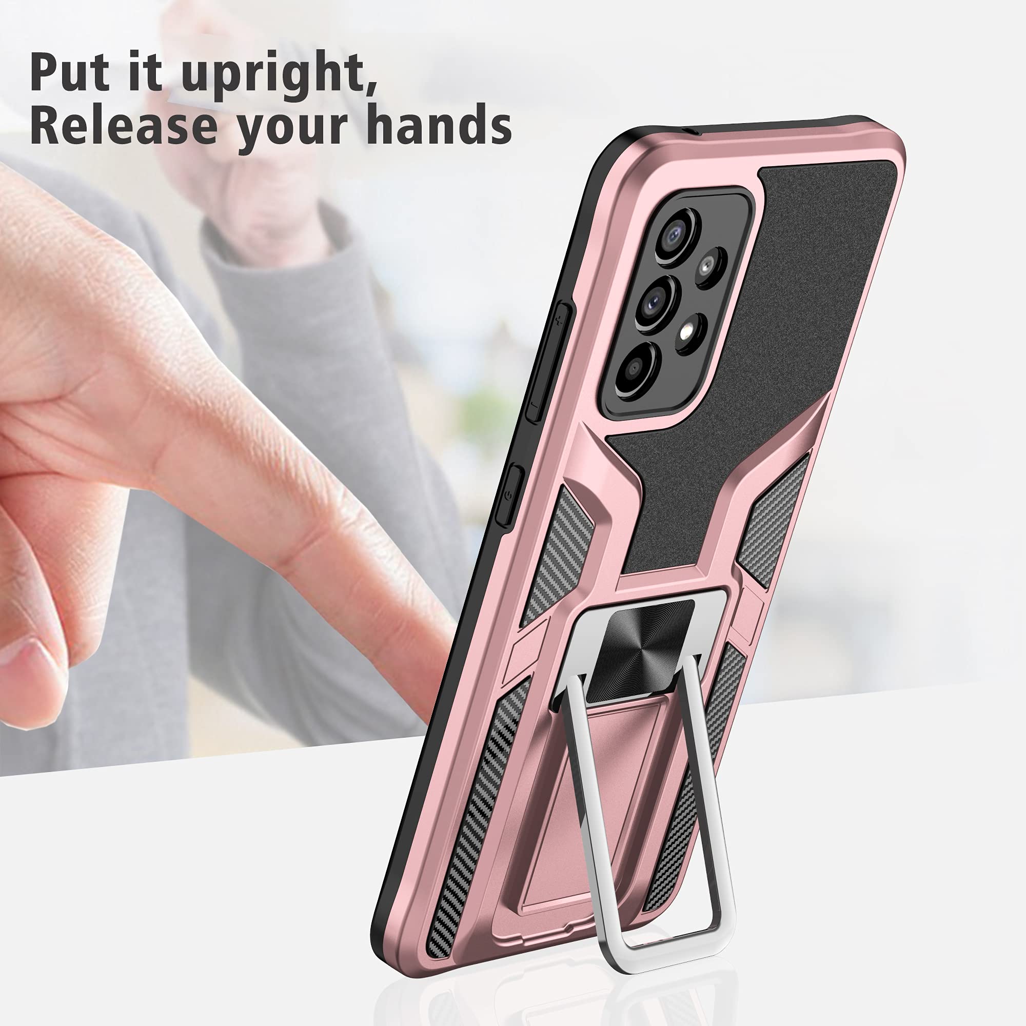 ASUWISH Samsung Galaxy A52 5G/4G Case with Tempered Glass Screen Protector & Kickstand - Shockproof Phone Cover with Ring Holder for Women & Men (Pink) - Perfect for Work, Travel, and Everyday Protection
