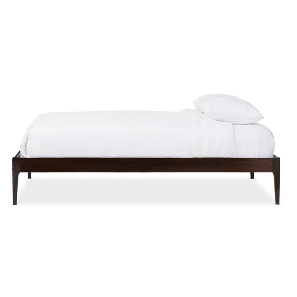 Allora Queen Size Bed Frame in Cappuccino Finish - Modern Platform Bed with Wooden Slats for Support, Perfect for Master Bedroom or Guest Room