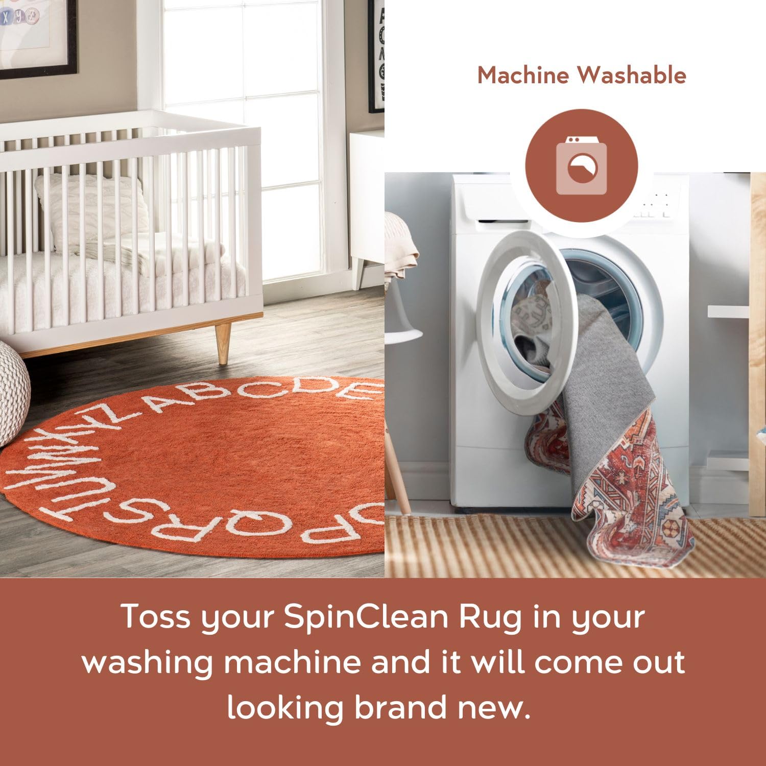 nuLOOM Kids Washable Alphabet Rug - 6' Round Non-Slip Educational Play Mat for Nursery & Classroom - Orange ABC Learning Carpet for Toddlers & Preschoolers