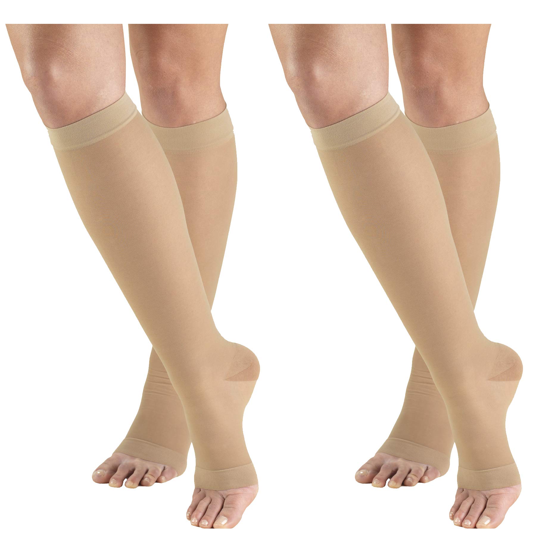 Truform 15-20 mmHg Open Toe Compression Stockings Knee High - Nude Medium (2 Pairs) for Women - Ideal for Varicose Veins, Swelling & Post-Surgery Recovery