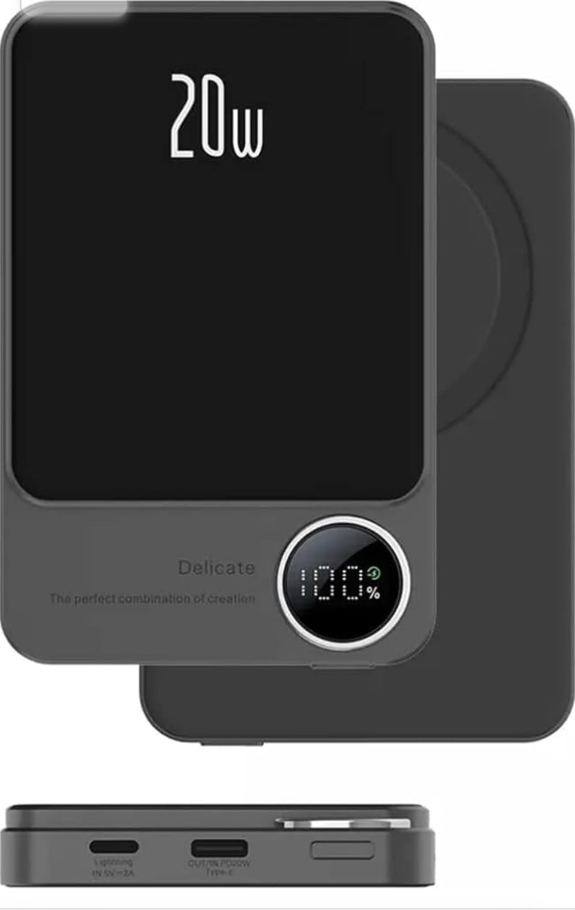 Fast Charging Magnetic Power Bank 5000mAh - Wireless & Type C Quick Charge, Compatible with Lightning Cable, LED Display, Ultra Slim Aluminum Body - Perfect for Travel, Work, and On-the-Go Charging