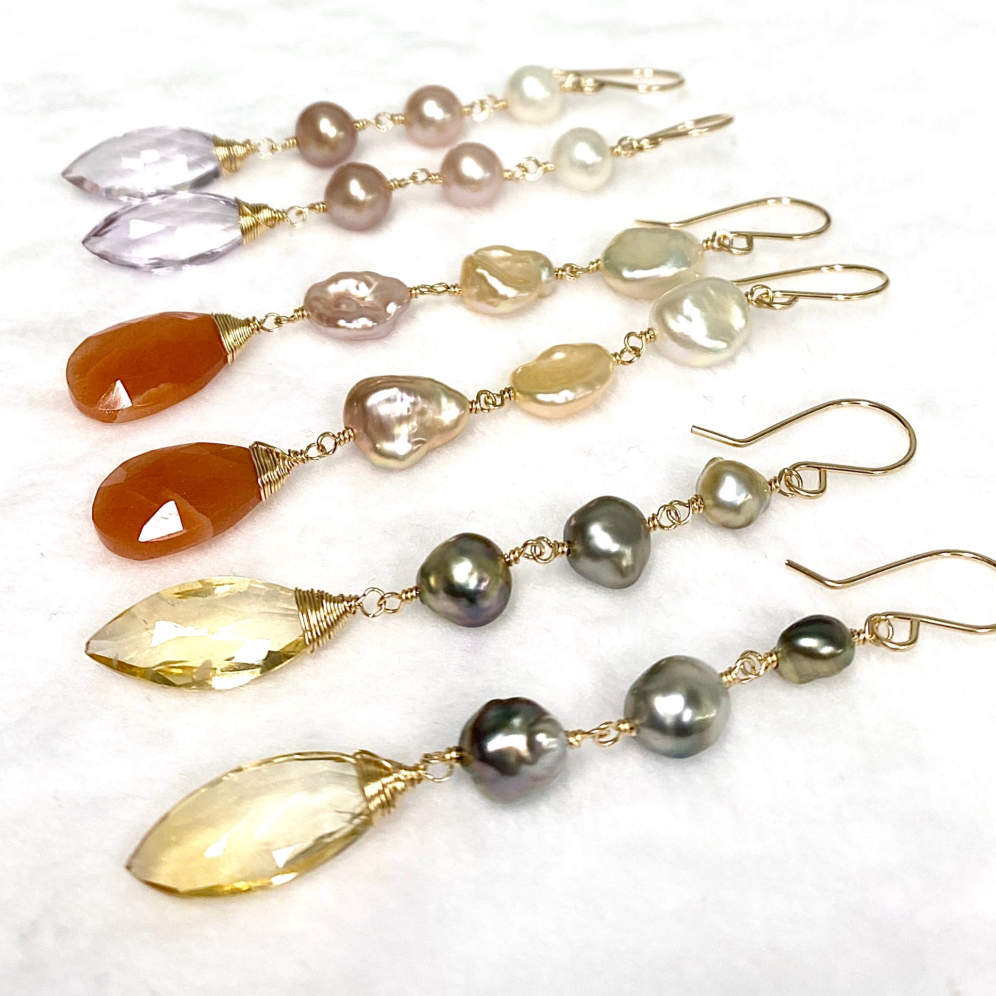 Exquisite Keshi Tahitian Pearl & Citrine Earrings – Handmade Jewelry for Women – Perfect for Weddings, Parties & Special Occasions