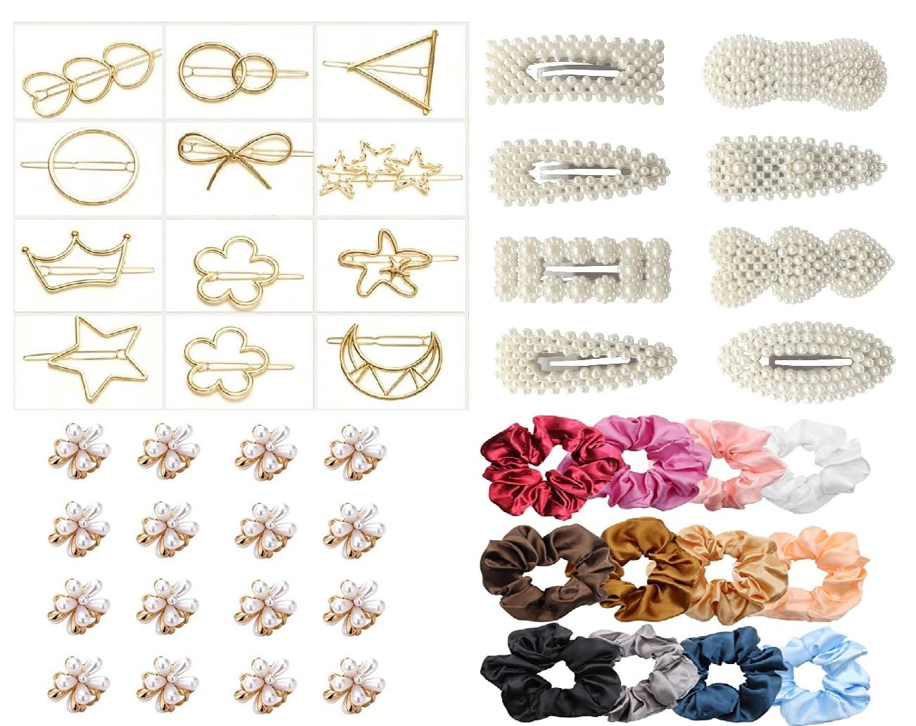 Snowpearl 24-Piece Hair Accessories Set for Women & Girls - Gold Hair Clips, Pearl Hair Clips, Scrunchies, Pearl Hair Claws in Assorted Colors | Stylish Hair Bows & Barrettes for School, Work, Parties & Weddings