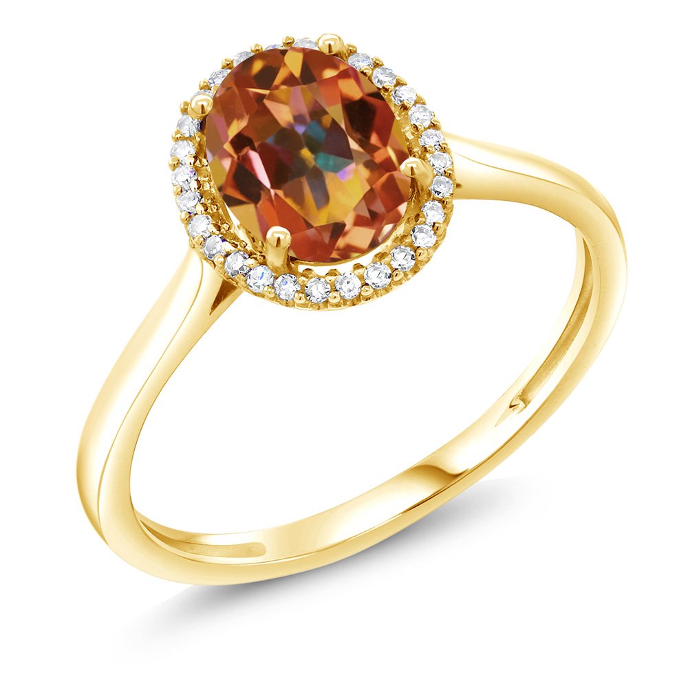 1.30 Ct Mystic Topaz & Diamond Ring in 10K Yellow Gold | Oval Ecstasy Gemstone Jewelry for Women | Perfect for Engagement, Anniversary & Special Occasions