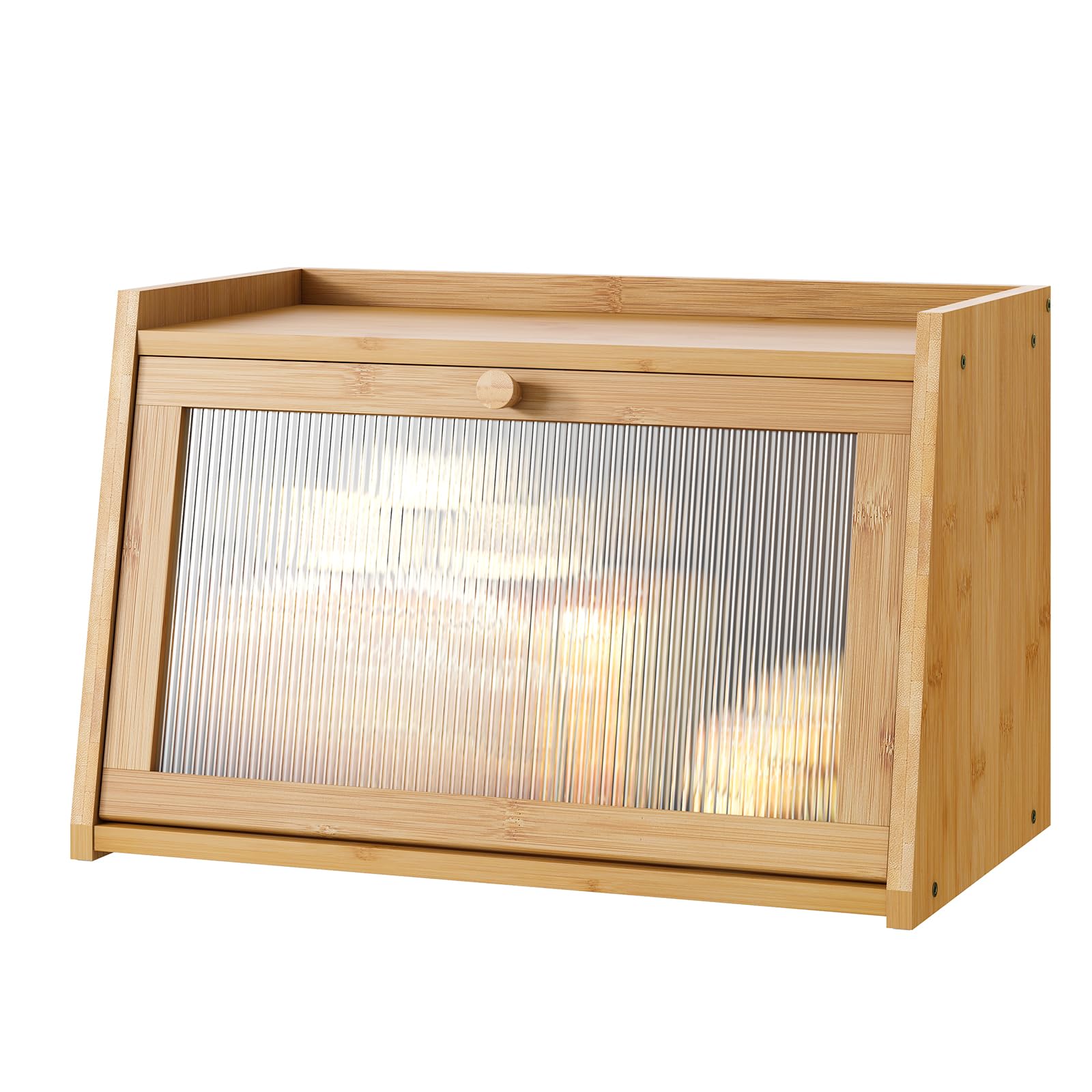 Large Bamboo Bread Box with Wavy Acrylic Transparent Door - Farmhouse Style Kitchen Counter Bread Storage Container for Bread, Buns & Pastries - Perfect for Home, Bakery or Restaurant Use (Natural Wood)