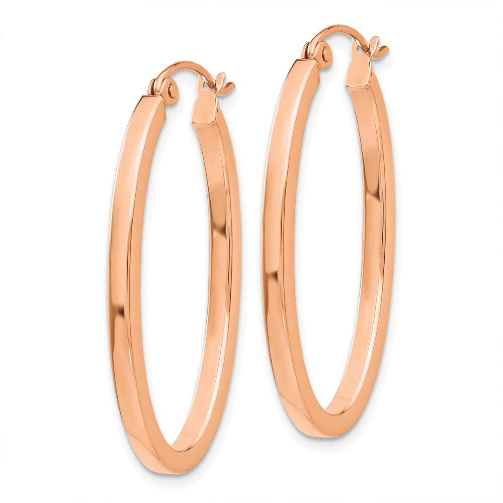 14K Rose Gold Polished Oval Tube Hoop Earrings for Women - 2mm Width Dainty Everyday Jewelry | Perfect for Work, Date Night & Gift Giving