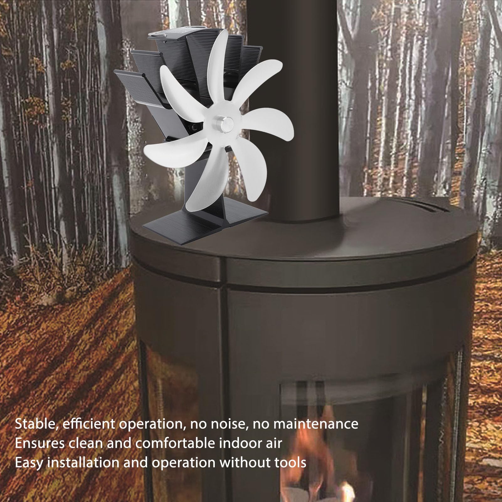 **Heat Powered Wood Stove Fan - 7 Blade Aluminum Alloy Fireplace Fan for Wood Log Burners & Stoves - Efficient Heat Circulation for Cozy Home Heating (Silver)**    *(Perfect for Fireplace, Wood Stove, or Pellet Stove to Distribute Warm Air & Reduce Heating Costs)*