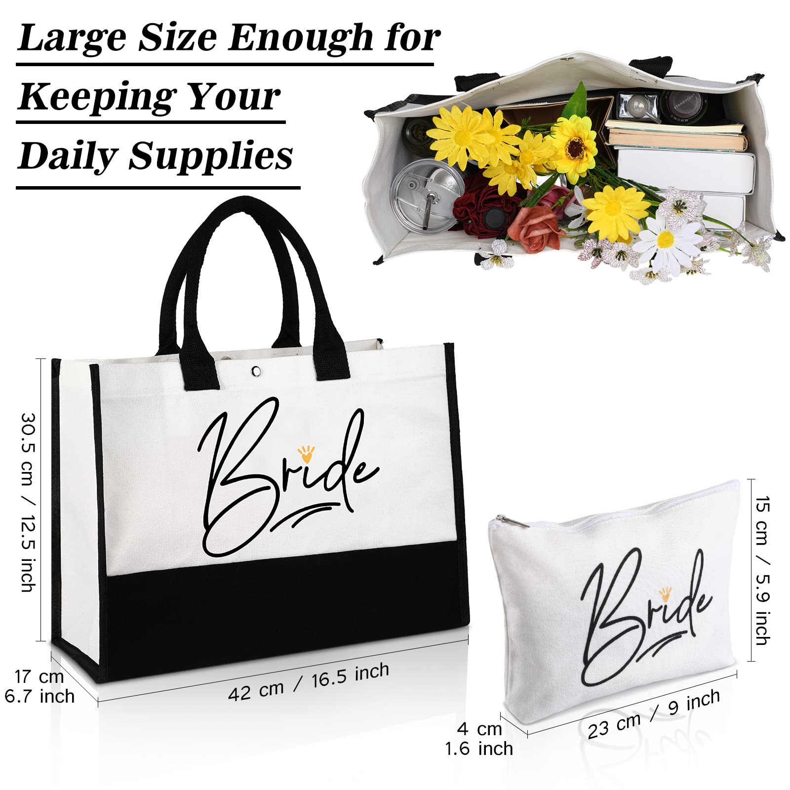 3-Piece Bride Gift Set - Canvas Tote Bag, Makeup Bag & Stainless Steel Tumbler | Wedding Shower, Bachelorette Party, Engagement & Honeymoon Gifts | Perfect for Travel, Spa Days & Bridal Events